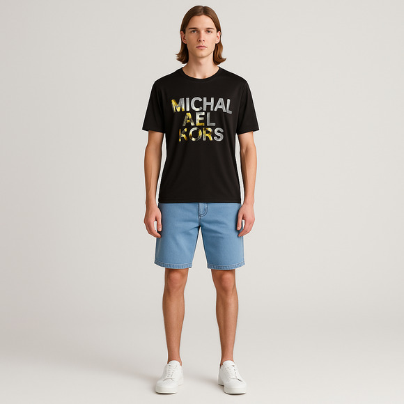 Michael Kors Mens Graphic Logo T Shirt Black Multicolored Large - Picture 1 of 8